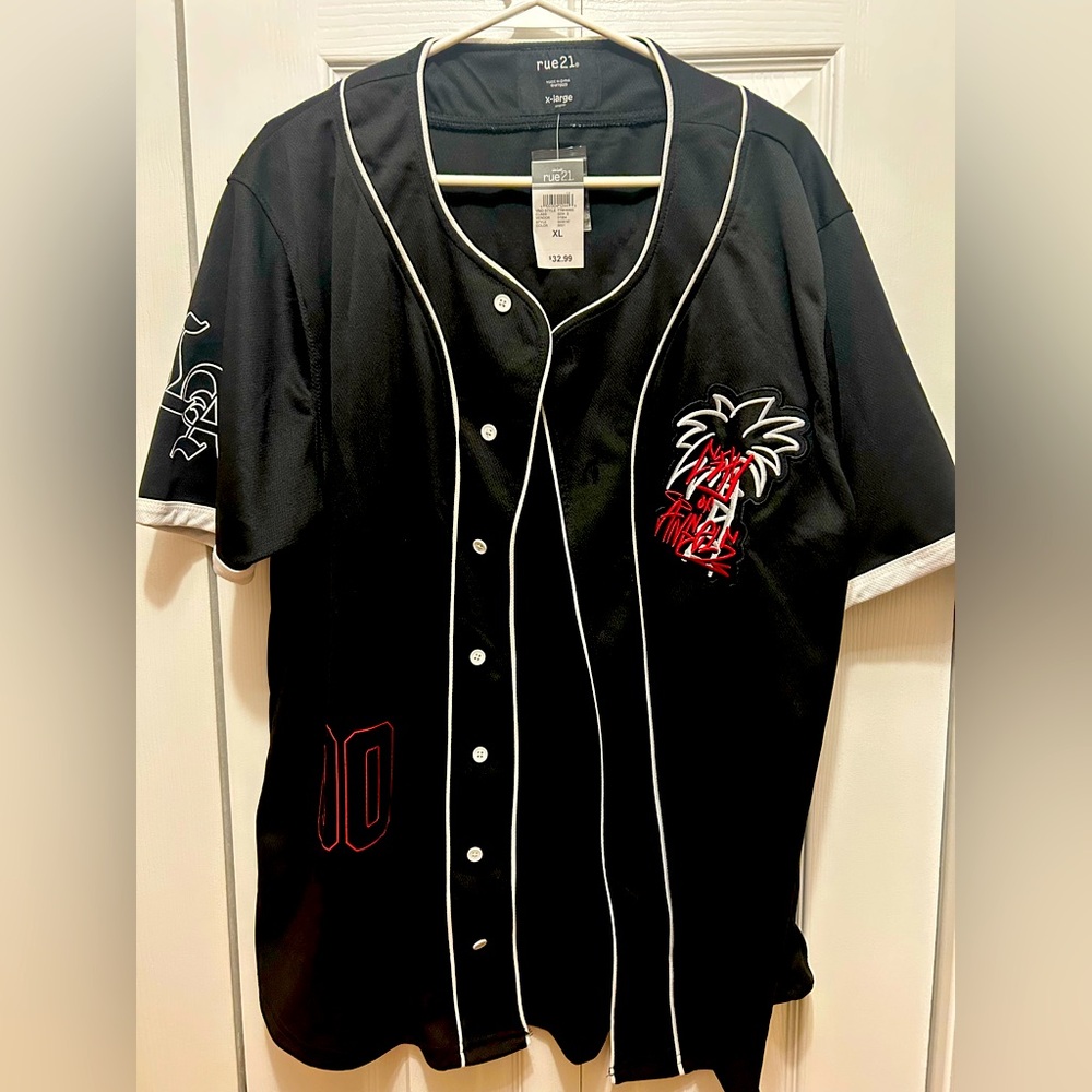 Rue21 Los Angeles "City of Angels" Baseball Jersey XL Black Red White NWT